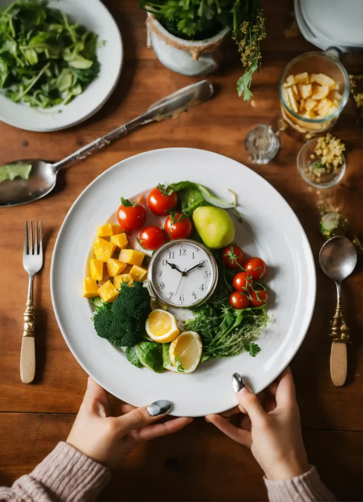 Realistic photo of a plate of wholesome food and a 11zon